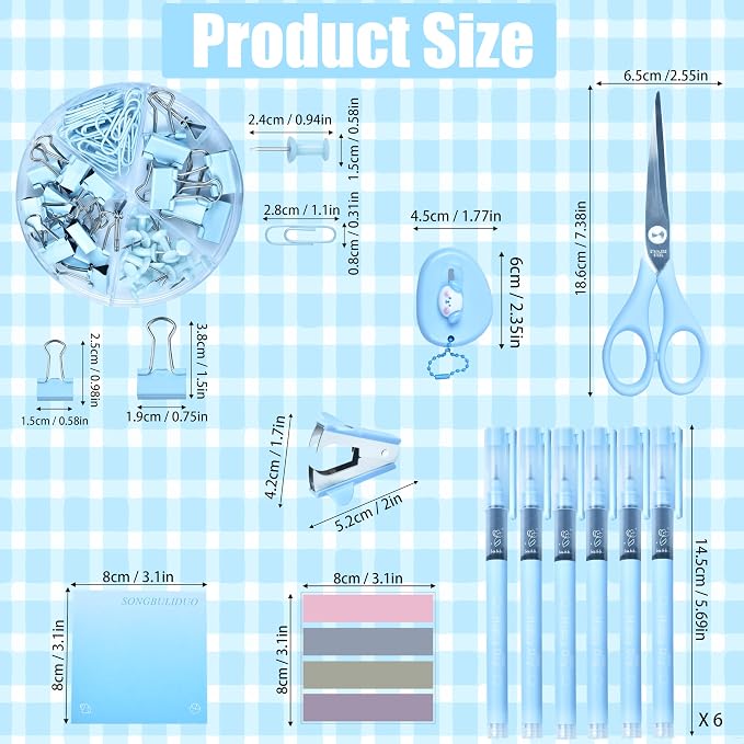 Blue Desk Accessories, 26Pcs Office Supplies and Desk Organizers, with Tape Dispenser, Stapler, Staple Remover, Ect, Gift Box Packaging