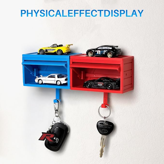 2 Pcs Car Garage Key Holder Car Key Holder for Wall 3D Easy Installation Keys Rack Wall-Mounted, Suitable for Cars Enthusiasts, Suitable for Entrances, Corridors, Front Doors (Red, Blue)