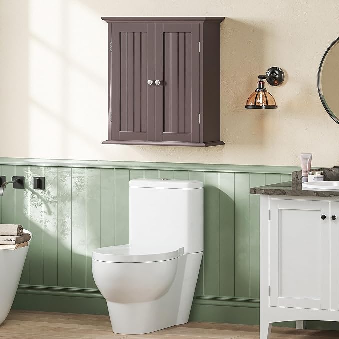 ChooChoo Bathroom Wall Cabinet with 2 Doors, Over The Toilet | 8.8"D x 21.1"W x 24"H, Medicine Cabinet, Adjustable Shelves, Cupboard, Espresso