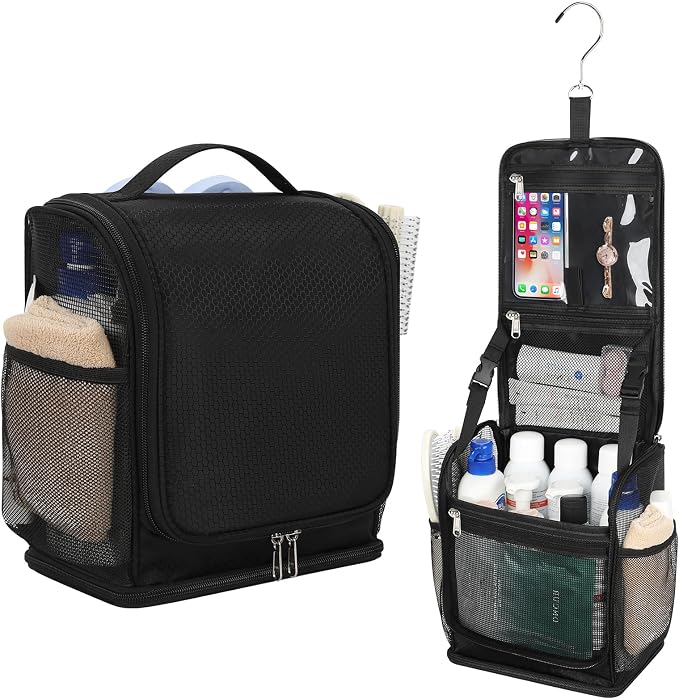 Mesh Shower Caddy Portable, Toiletry Bags for Travel, Hanging Shower Organizer Tote Bag for College Dorm Students Girls Boys, Dry and Wet Separation with Metal Hook