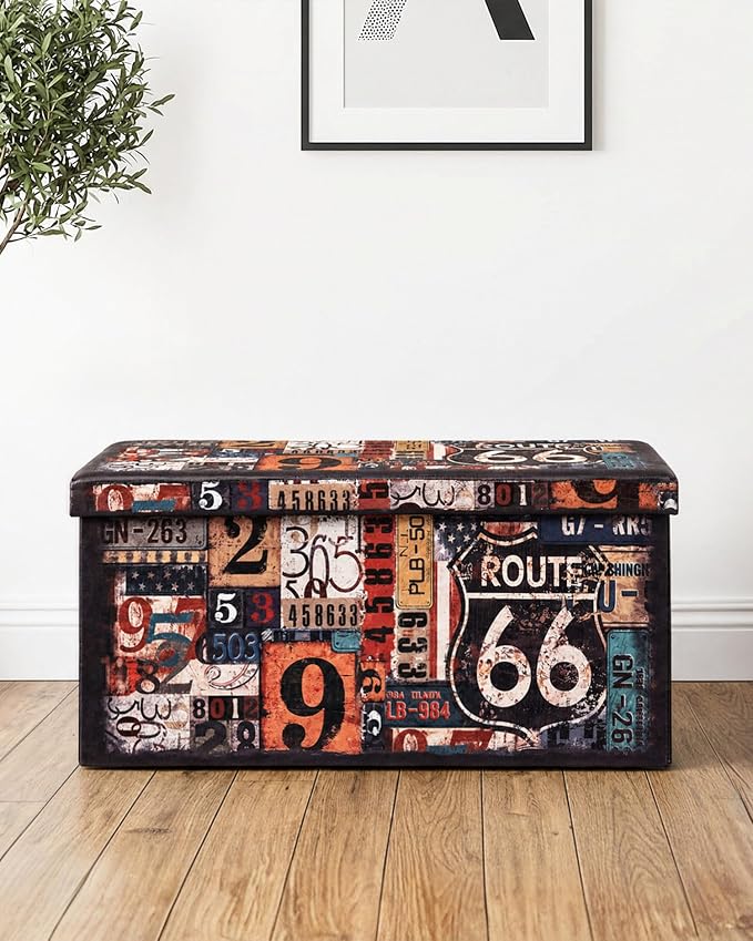 B FSOBEIIALEO Folding Storage Ottoman Bench with Faux Leather Footrest Seat, Coffee Table 30"x15"x15"
