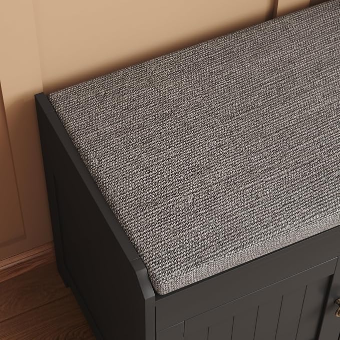 HOMEFORT 54.4" Shoe Bench with Lift Top Storage, Entryway Bench with Cushioned Seat, Wooden End of Bed Bench, Shoe Cabinet Bench with Hidden Storage Space, for Bedroom, Hallway,Black