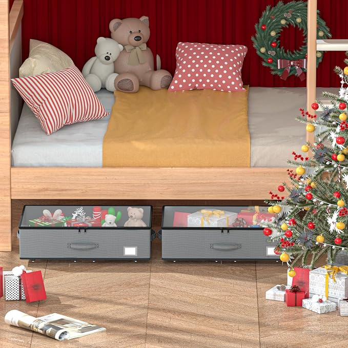 EE-RoomWorld Under Bed Storage with Wheels, No Assemble Required 7.5 inches height Under Bed Storage bins,Large capacity Rolling Underbed Shoe Storage containers,dorm underbed storage drawers