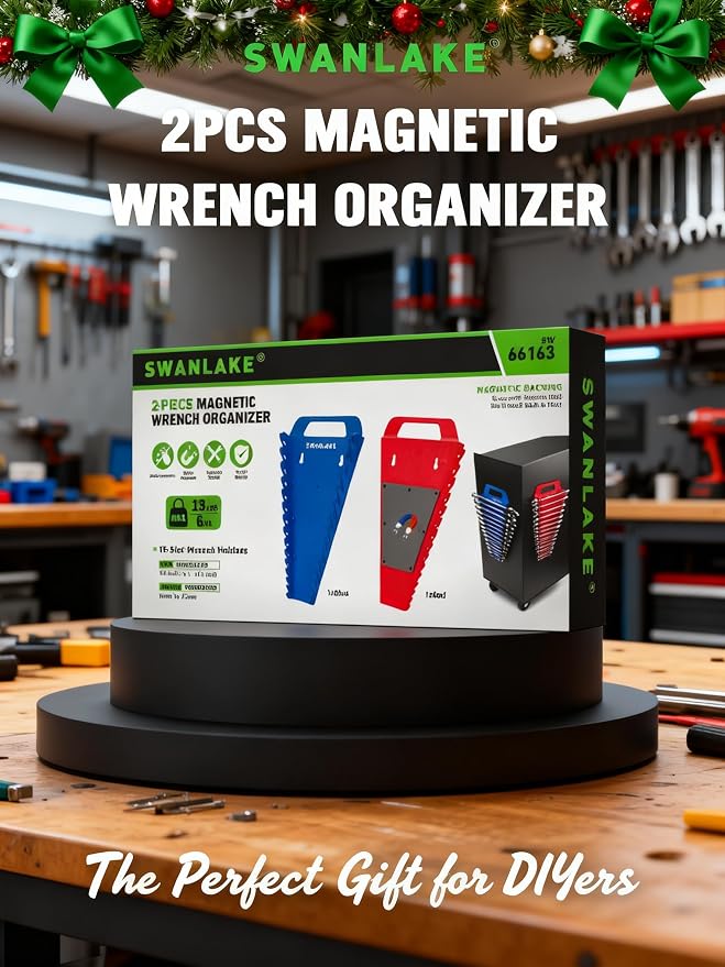 SWANLAKE Magnetic Wrench Organizer Toolbox Holder, 2-Pack SAE (1/4'' to 1-1/16''), Metric (6mm to 27mm) Ratchet Wrench Organizers, Total Hold 30 Slots Wrench Holders for Tool Box