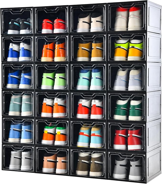 Stebopum 12 Pack Shoe Boxes Organizer, Magnetic Door Shoe Storage Boxes, Clear Sneaker Storage Box for Women/Men, Fit up to US Size 12