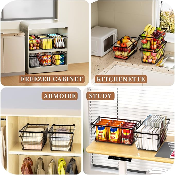 Enhanced Leak-Proof Bottom - Freezer Organizer Bins ,6 Pack Stackable Deep Freezer Organizer Bins for 7 Cu.FT Small Chest Freezer,organization and storage,pantry organizers(6 Pack-black)