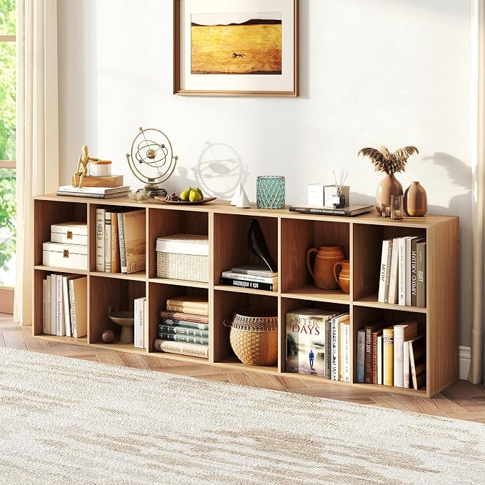 Giantex 6-Cube Bookcase, 3-Tier Cubby Bookshelf, Horizontal Vertical Display Rack with Anti-Tipping Kits, Modern Storage Organizer Shelf Unit for Bedroom, Living Room, Study Room, Natural | Horizontal Vertical Display Rack with Anti-Tipping Kits, Moder...