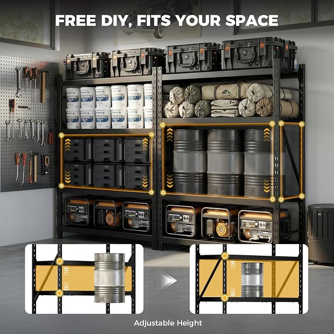 CAMMOO 6000LBS Heavy Duty Storage Shelves, 61''W x 24''D x 72''H | Metal Garage Shelving unit with Magnetic Label, Upgraded Structure, Solid Steel Industrial Rack , Easy Assembly for Basement