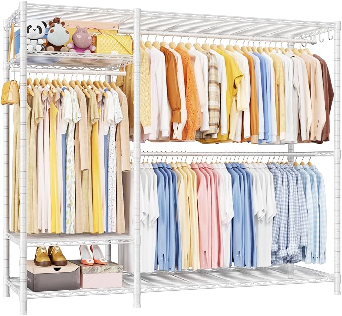 Ulif F7 Plus Clothes Rack, Clothing Racks for Hanging Clothes, White | Heavy Duty Garment Rack, 6-Tiers Freestanding Portable Closet Storage Racks 68'' W × 14.6'' D × 76.6'' H, Max Load 850 Lbs