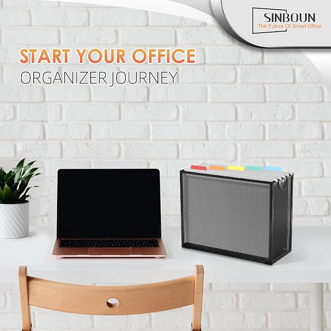 Sinboun Hanging File Organizer Includes 5 Hanging Folders for Office, Black