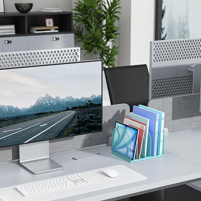 gianotter Desktop File Organizer, Desk Organizer with 5 Compartments, Paper Organizer for Desk, Workspace Organizers for Office Supplies (Blue, Upright Style)