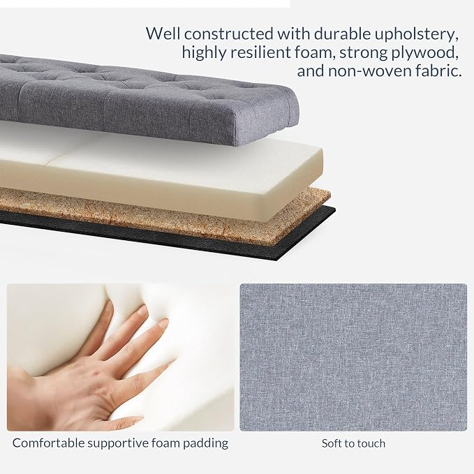 BELLEZE Storage Ottoman, Tufted Ottoman with Close Hinge, Foot Rest for Living Room (Gray, 47 inch)