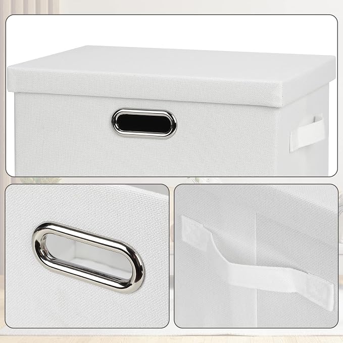 Graciadeco Medium 15" 21 Quart Collapsible Stackable Storage Bins with Lids, 5 Packs White Foldable Fabric Closet Storage Boxes with Lids, Lidded Heavy-duty Linen Baskets(15x11x8) | 21 Quart 5 Pack White Collapsible Stackable Linen Fabric 4 Handles Bed...