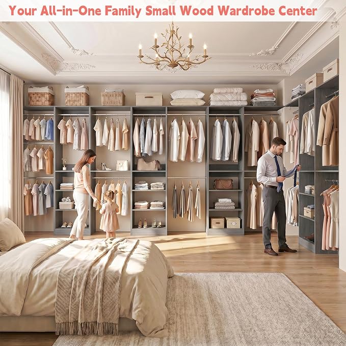 48" Small Closet System, Space-Saving Wall-Mounted Wardrobe Organizer, Mini Garment Rack for Narrow Spaces, Morning Outfit Prep Station & Nursery Dress-up Storage,Grey