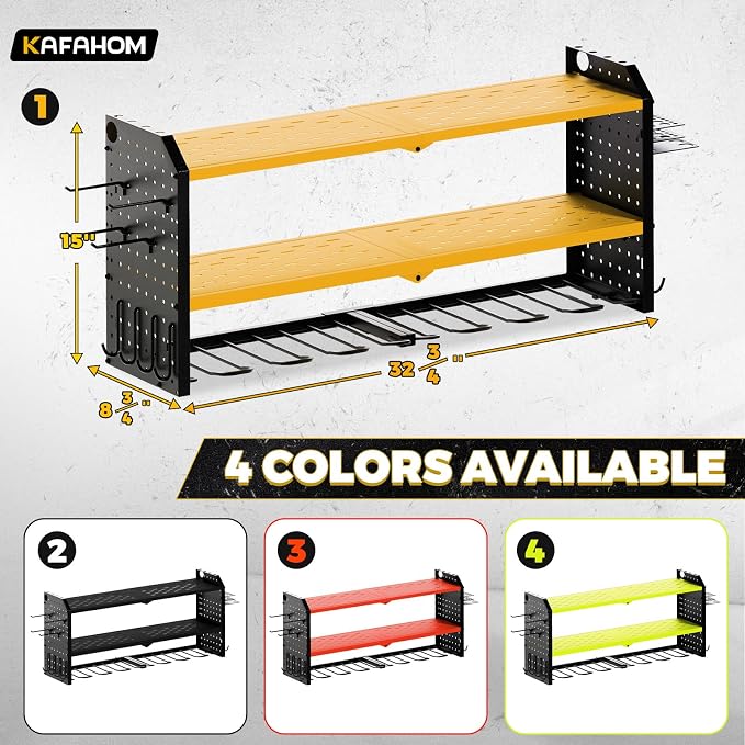 Power Tool Organizer,Large 8 Drill Holder Wall Mount ,Heavy Duty Metal Tool Shelf with 12 Hooks Storage Rack for Garage Organization,Utility Cordless Drill Holder and Battery Shelves