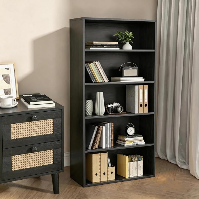 HealSmart 5 Tier Bookcase, Industrial 5 Book Shelf, 9.2" D x 23.8" W x 53" H Tall Open Cube Storage Organizer for Home Office, Living Room, Bedroom and Dinning Room, Black
