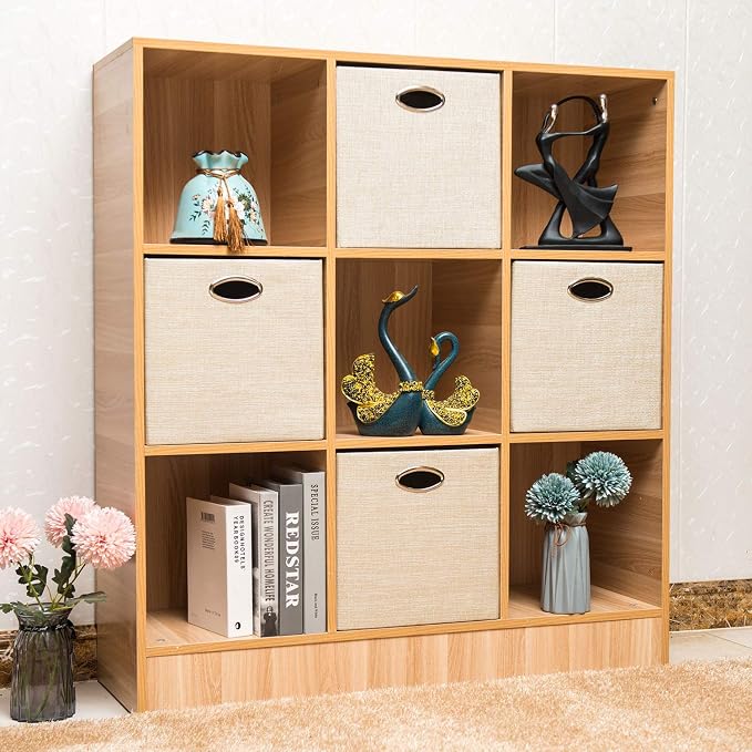 Posprica Storage Cubes, 12×12 Storage Bins, Fabric Drawers Organizer Basket, 4pcs, Beige