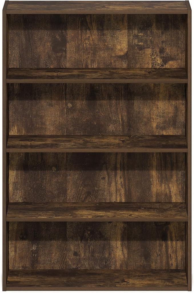 Furinno Basic Book Shelf, 4-Tier Bookcase with Open Shelf, Bookshelf, Cube Storage Organizer, 6 x 24 x 35, for Living Room, Bedroom, Home Office, Amber Pine