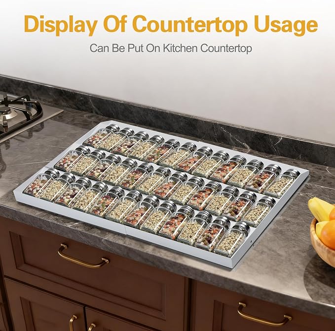 GOENDR Metal Spice Drawer Organizer, 4 Tier Spice Rack for Drawer, Expandable Seasoning Organizer For 11.4-22.8” Wide Drawer, Holds up to 48 Spice Jars (Not Included), White