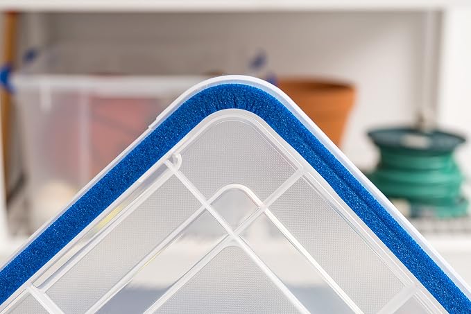 IRIS USA 2-Pack 44 Qt Storage Bins with Gasket Lids, Clear/Blue | WeatherPro seal helps protect bulky items for moving, garage, attic and basement storage