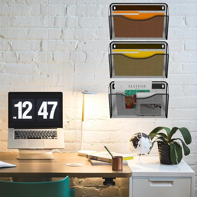Gawerk Mesh Hanging Wall File Holders, Metal Vertical Wall Basket Mail Organizer for Office/Home (Black, 2 Pack Wall Mounted)