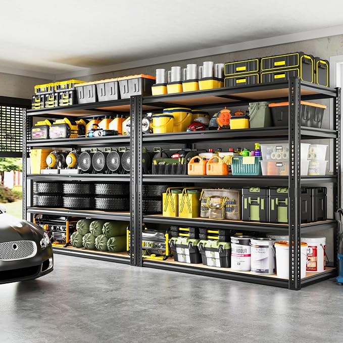 ROOMFAVE 40" W Storage Shelves 5 Tier Garage Shelving Heavy Duty,2350LBS Adjustable Metal Shelving Unit, Garage Shelves for Basement, Warehouse, Pantry, Closet, Kitchen 72.1" H x 40" W x 20" D, Black