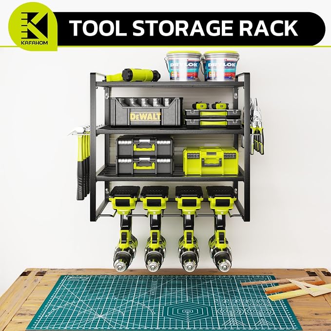 Power Tool Organizer, Garage Tool Organizers and Storage,Drill Holder Wall Mount, Storage Rack for Cordless Drill, Heavy Duty Tool shelf with Screwdriver Holder/Pliers Holder/Hammer Holder