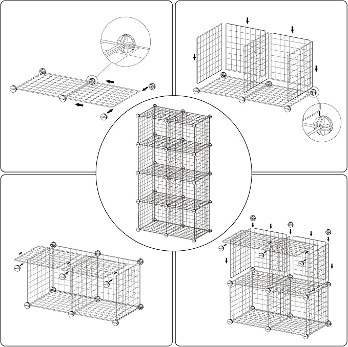C&AHOME Wire Cube Storage, 8 - Cube Organizer Metal C Grids, Silver Gray | Modular Shelves Units, Closet Organizer, Storage Bins Shelving, Ideal for Home, Office, Living Room