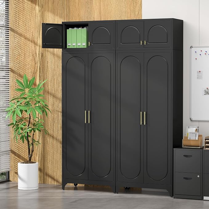 SteeLoong 90"Metal Pantry Storage Cabinet with Doors & 4 Adjustable Shelves | Kitchen Pantry Cabinet,Black Tall Pantry Cabinet for Kitchen Storage,Storage Cupboard for Living Room,Pantry,Garage,Bathroom