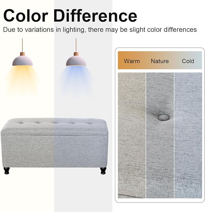 Homebeez 41" Linen Storage Ottoman Bench with Button Tufted Top & Wooden Legs, Upholstered Storage Bench for Bedroom, Entryway, Living Room