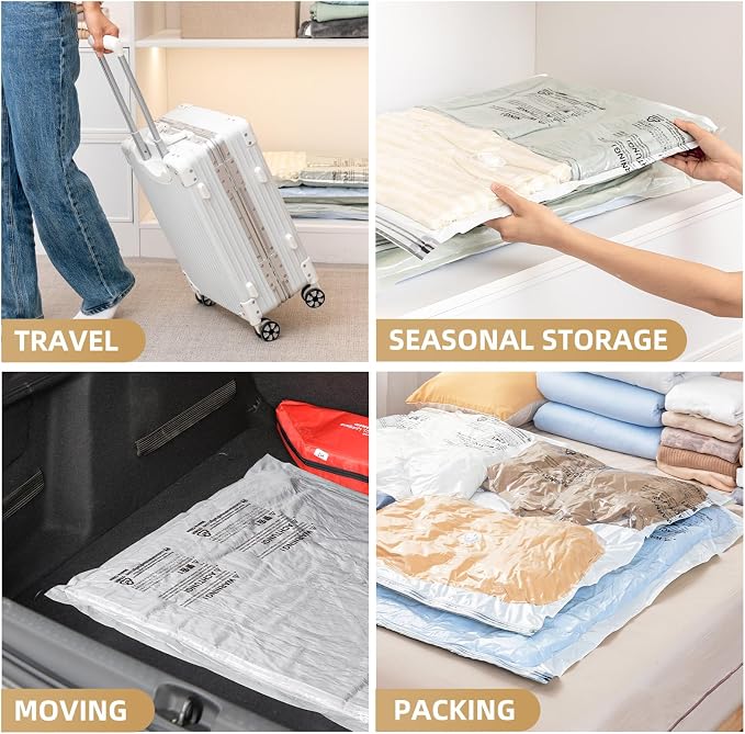 TAILI 12 Pack Vacuum Storage Bags, Jumbo Size (31×40 inch), Cream | Vacuum Seal Bags for Clothing, Extra Large Space Saver for Bulky Beddings, Comforters, Blankets, Pillows, Reusable