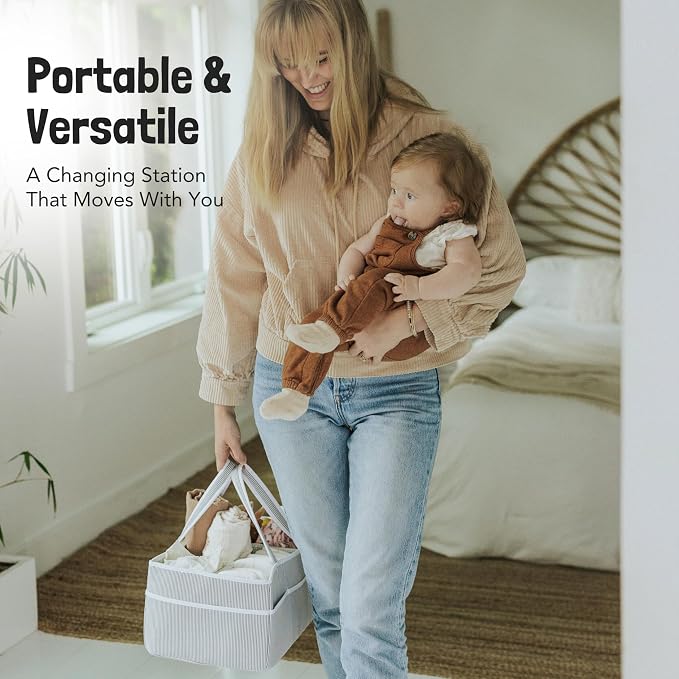Baby Diaper Caddy - Organizer Tote Bag for Baby Girl Essentials - Baby Shower Basket - Nursery Must Haves - Registry Favorites - Newborn Caddie Car Travel - Gray/Blush, Extra Large