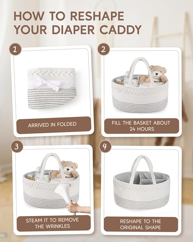Maliton Baby Diaper Caddy Organizer, Cotton Rope Diaper Caddy Basket, Large Storage Basket for Newborn Boys and Girls, Gift for Baby Shower List, Newborn Essentials | 100% Cotton Rope Baby Caddy, Soft Yet Structured, Nursery, Car & Camping Use, Keeps B...
