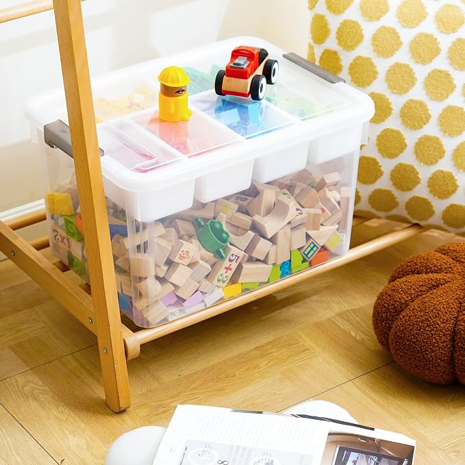 Citylife 17QT Clear Craft Organizers and Storage Box with Removable Tray | Stackable Art Supply Organizer Storage Bins with Lids for Beads, Markers, Sewing, Tools, Playdoh, Toys, Made in USA