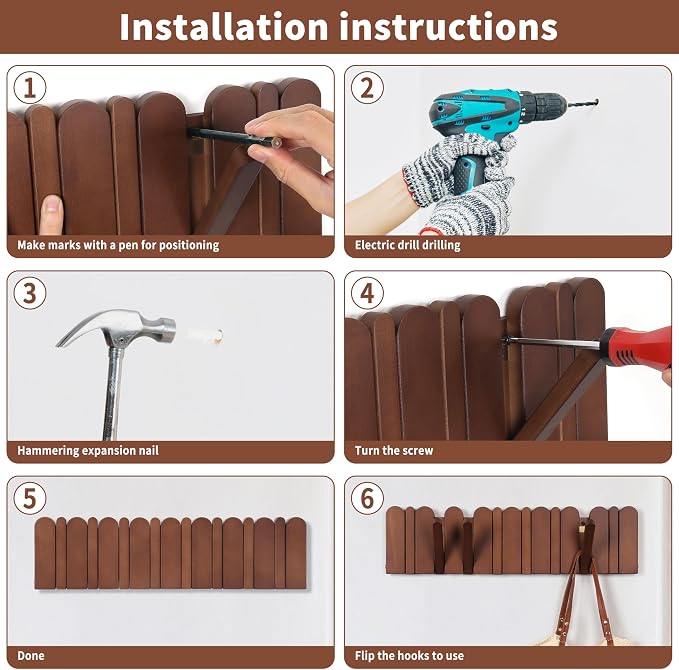 Wall Coat Rack for Entryway: Folding Wood Modern Heavy Duty 8 Hooks | 21.6'' Wall Mounted for Mid Century Home Decor Bathroom Bedroom Hallway for Hanging Towel Jacket Backpack Bag
