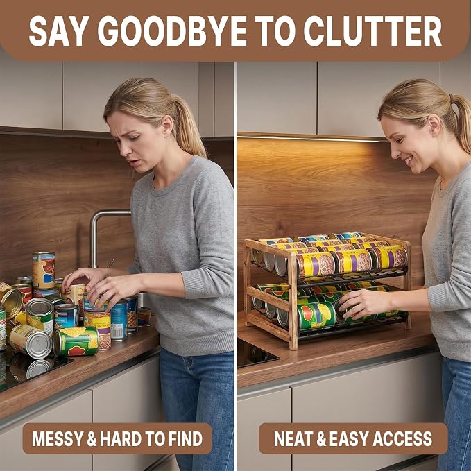 DGWJSU Can Organizer for Pantry 2-Tier, Holds up to 24 Cans Storage | Cans Holders for Pantry, Cabinet, Countertop, Carbonized Brown
