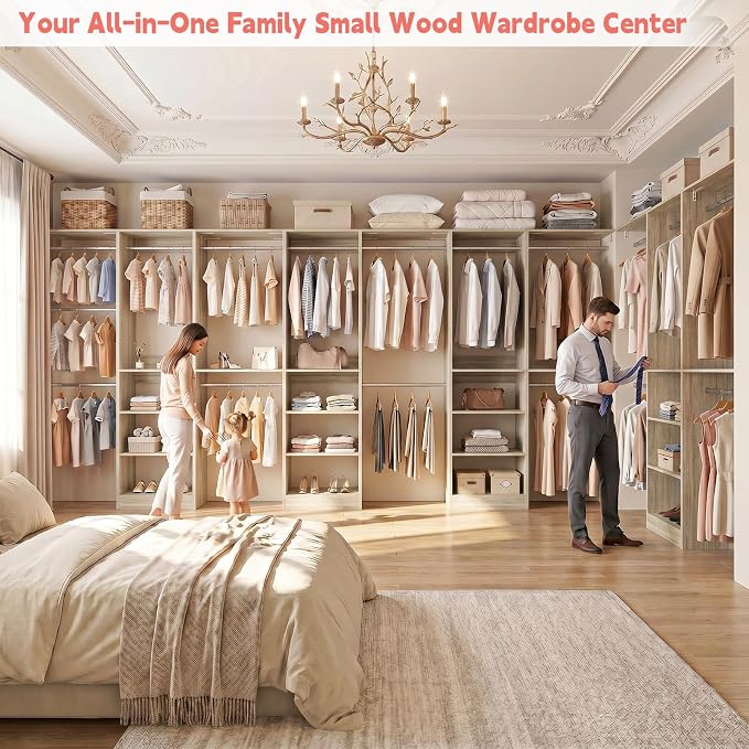 48" Small Closet System, Space-Saving Wall-Mounted Wardrobe Organizer, Mini Garment Rack for Narrow Spaces, Morning Outfit Prep Station & Nursery Dress-up Storage, White Oak
