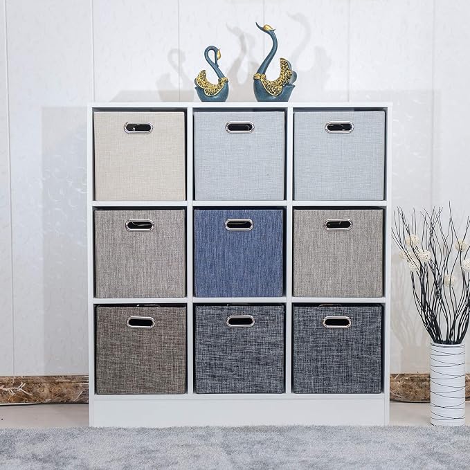 Posprica 3X Thicker Fabric Storage Cubes 13 inch Collapsible Storage Bins for Organization, Cubby Storage Baskets for Organizing Shelf Cabinet Bookcase Boxes, Set of 4, Silver Grey
