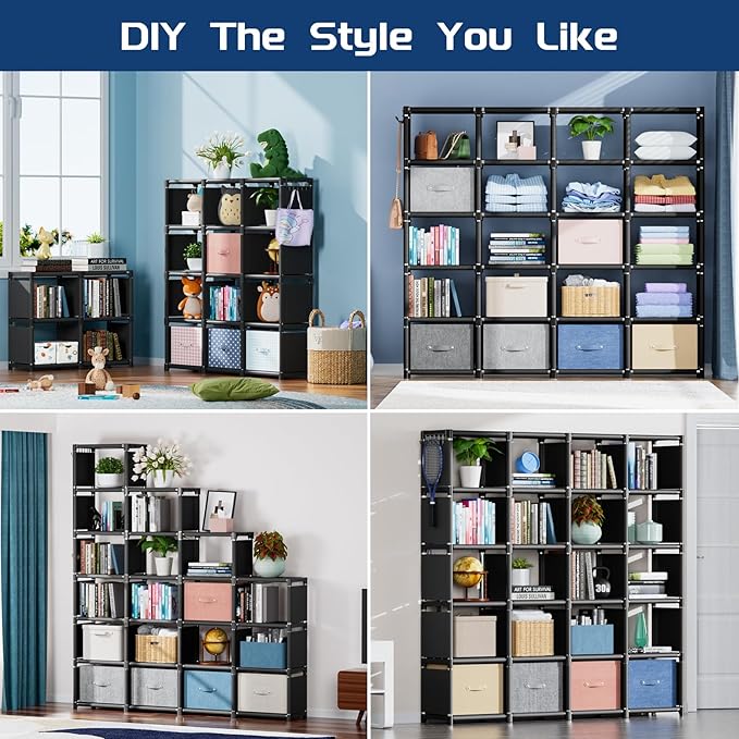 Mavivegue 20 Cube Book Shelf, Storage Organizer, Large DIY Bookcase, Metal Cube Bookshelf, Cubbies Closet Storage Organizer Shelves for Bedroom,Living Room,Home,Office