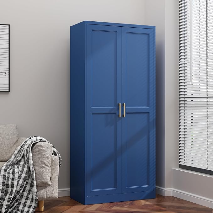 71" Tall Blue Metal Storage Cabinet with Doors, Heavy Duty | Freestanding Steel Kitchen Pantry Cabinet, 4 Adjustable Shelves (180 Lbs Load), Tall Cabinets for Home, Office and Garage