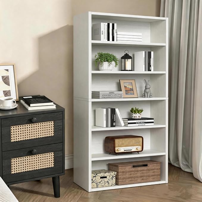 HealSmart 6 Tier Bookcase, Industrial 6 Book Shelf, 9.2" D x 23.8" W x 63" H Tall Open Cube Storage Organizer for Home Office, Living Room, Bedroom and Dinning Room, White