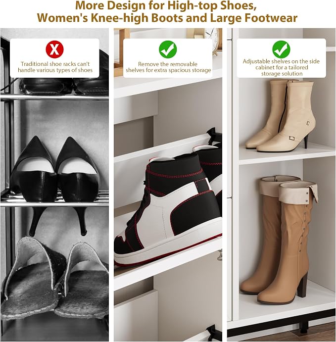 Garvee Shoe Cabinet with 3 Flip Drawers and 4-Tier Shoe Storage Cabinet, Freestanding Shoe Organizer with Adjustable Shelf and Rattan Doors for Entryway, Closet, Hallway