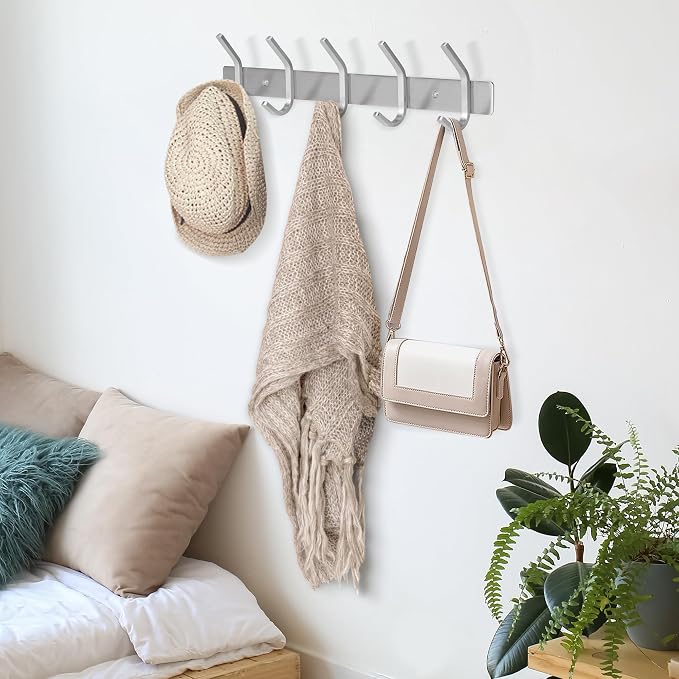 GlazieVault Coat Rack Wall Mount - Stainless Steel (2 Pack) - Heavy Duty Hooks for Hat, Towel, Robes, Jacket, Clothes - Bathroom, Entryway Hanger