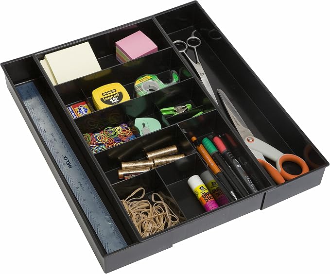 Dial Industries Expandable Office Drawer Desk Organizer Storage Tray | Adjusts to fit narrow or wide drawers, Keeps pens, tools and small items separated, Great for desks, offices or kitchens