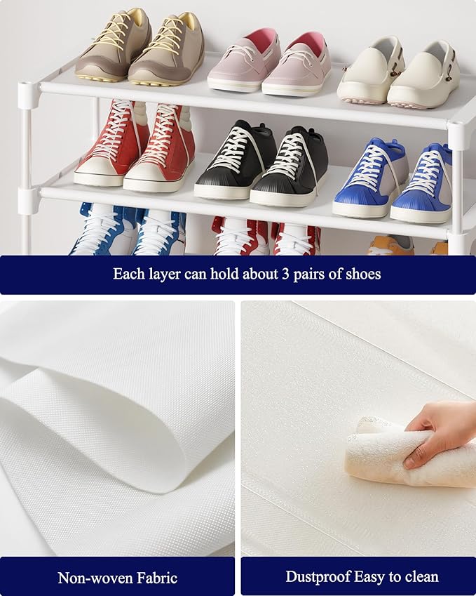 Kitsure Shoe Rack - Non-Woven Shoe Rack Shelf, Shoe Organizer for Closet, Entryway, Garage & Corridor, Stackable Shoe Shelves, 27.5" Wide - 3 Tier, White | Shoe Organizer for Closet, Entryway, Garage, Stackable Shoe Shelves, college dorm&apartment esse...