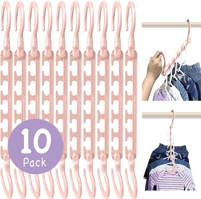 Wonder Hanger Max 10-Pack Space Saving Hangers, Reinforced Hooks Swivels 360°, Cascading Hanger, Teens, College Dorms, Kids & Closet Organizer, Assembled – Pastel Pink