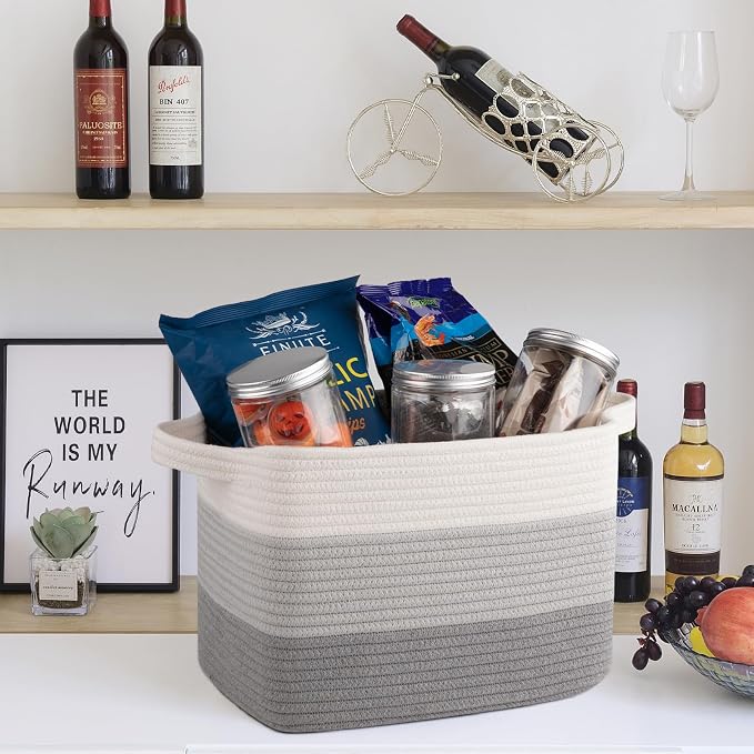 OIASKET Storage Baskets for Organizing, Woven Baskets for Shelves, Rectangle Decorative Organizer for Storage Clothes, Toy, Books, Towels Nursery Bins 3 Pack (Gradient Grey, 15.75"x11.8"x9.85")