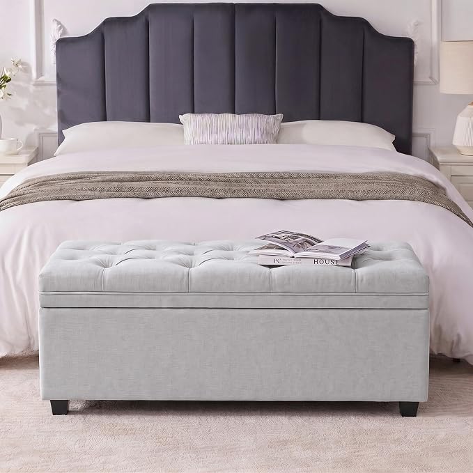 Mangodan 43 Inch Storage Ottoman, Tufted Ottoman with Storage | End of Bed Ottomans for Living Room, Bedroom, Modern Entryway Benchs