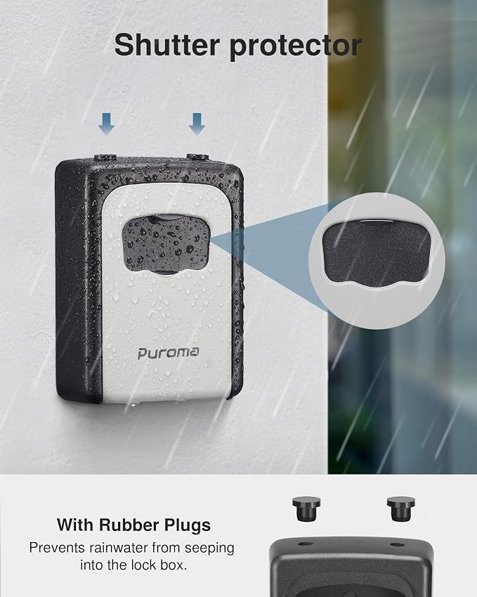Puroma Key Lock Box Large with Code Lockbox Outdoor Wall Mount Safe 1 Gray | Resettable Combination, For Guest Realtor & House Outside, High-capacity, Hold 5 Keys, Portable, Doorknob, Weatherproof