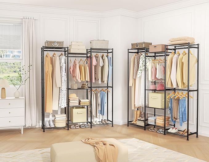 HOMIDEC Wardrobe Closet, 4 Hanging Spaces Portable Clothes Rack,Free Standing Closet Organizer and Storage System with Hanging Rods,Clothing Rack Suitable for Cloakroom,Bedroom,Entrances,etc.Black